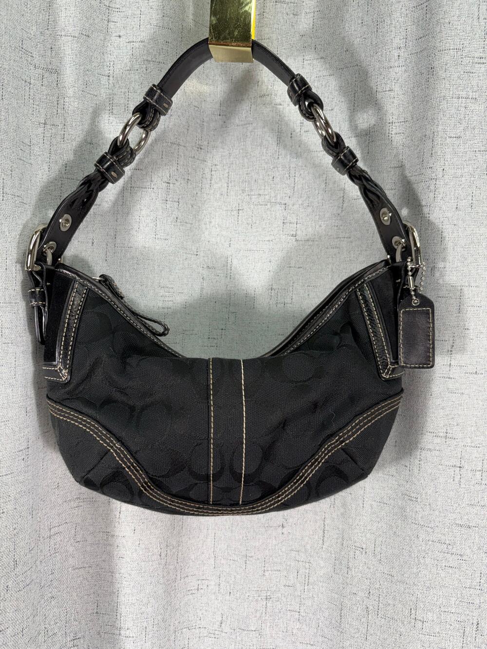 Vintage Soho Coach Handbag Black Canvas Leather K05K-6266 Shoulder Purse Bag